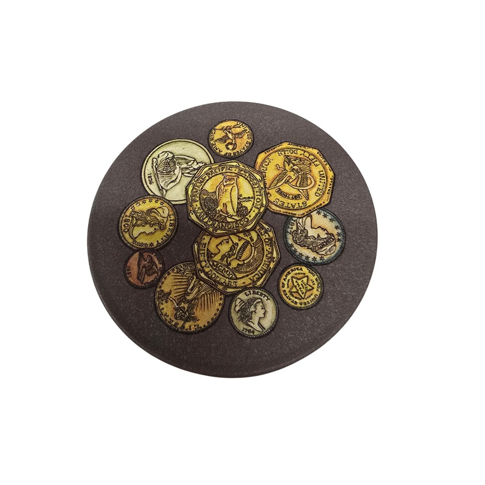 Vintage Potpourri Press Metal Tin‎ US Historical Coin Collage Made in USA 3.5in